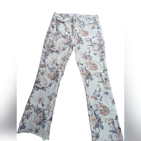 PAIGE Denim - Paige Colette Jeans Crop Flare Fray Hem Cream Desert Wildflower Floral Sz 30 *GC
